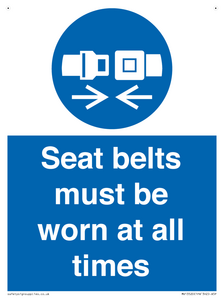 Seat belts must be worn at all times